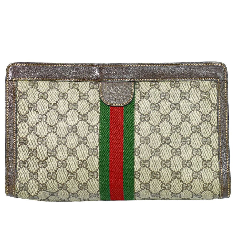 Gucci Perfumes Sherry GG Supreme Clutch Bag Shoulder Beige Brown